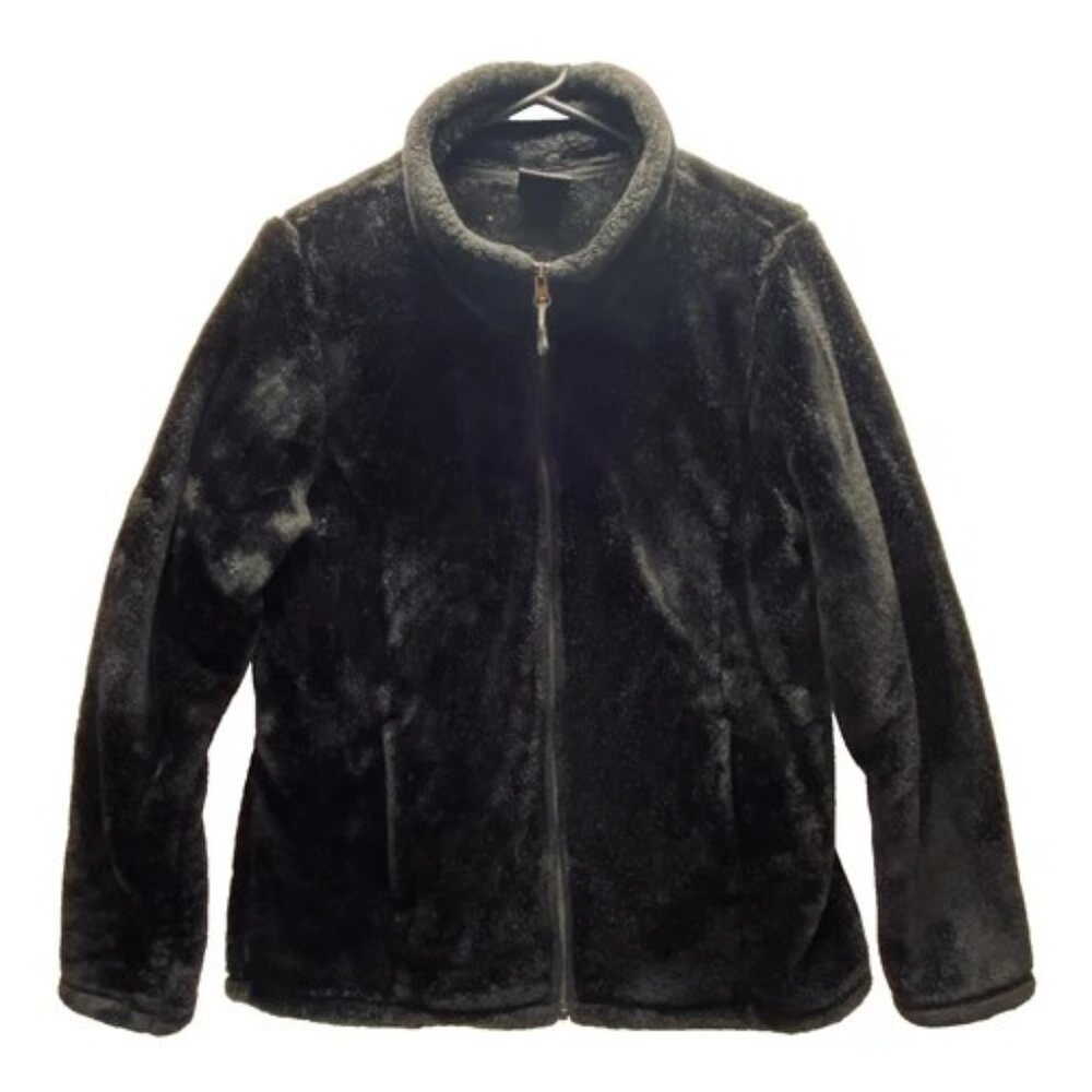 32 Degrees Heat Jacket Women's Large Black Plush Full Zip Long Sleeve Top EUC